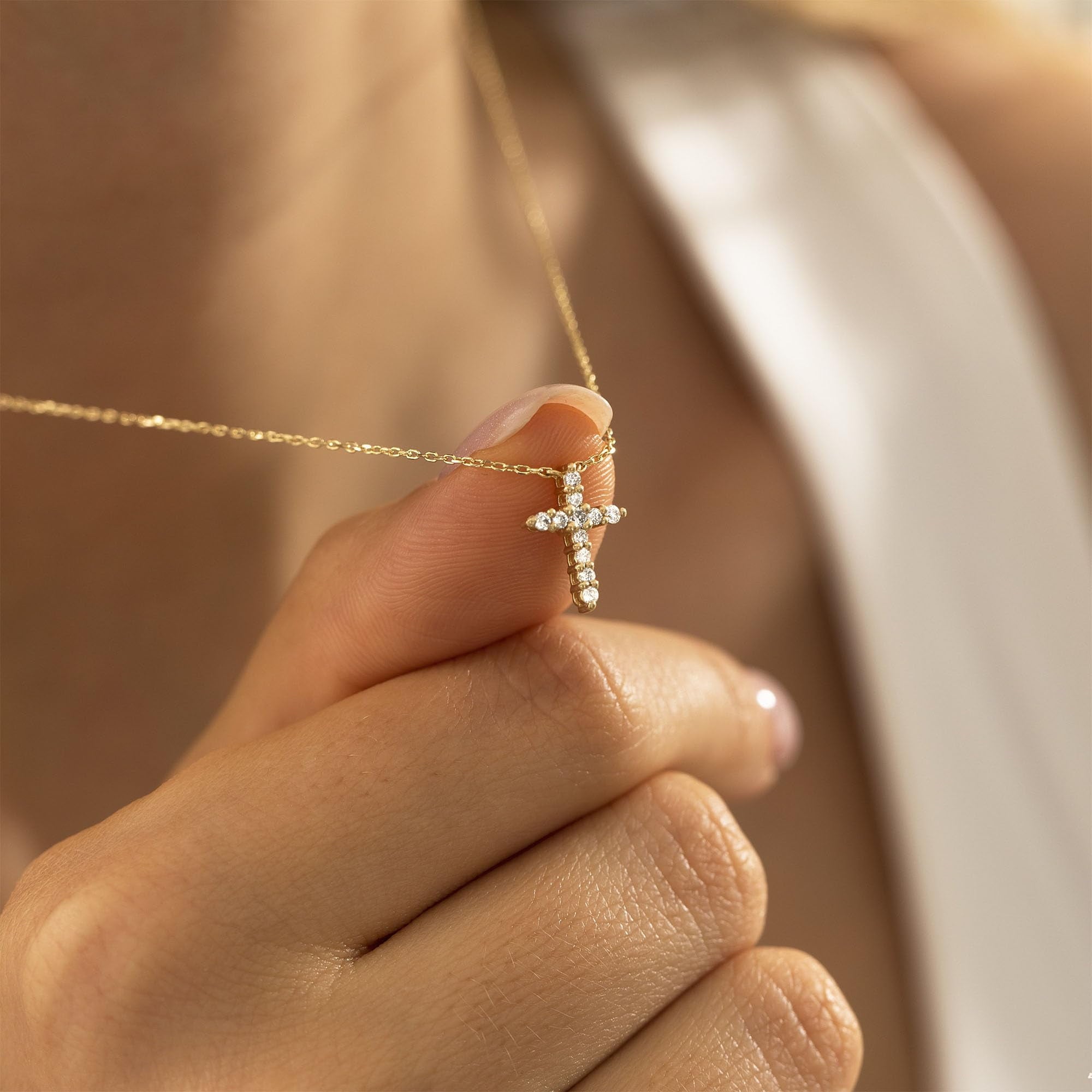 14K Plated Dainty Tiny Cross Pendant Necklace for Women Jewelry Personalizedt First Communion Christian Baptism Easter Gifts for Her Kid Girls