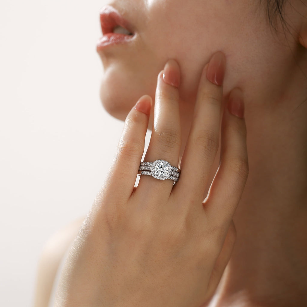 Halo Wedding Ring Set for Women Bridal Sets 925 Sterling AAAAA Zirconia Size 7
