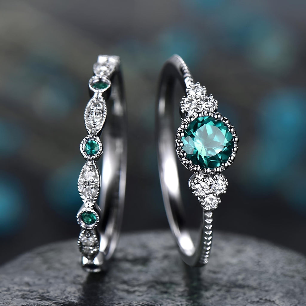 2pcs 925 Solid Sterling Ring Set