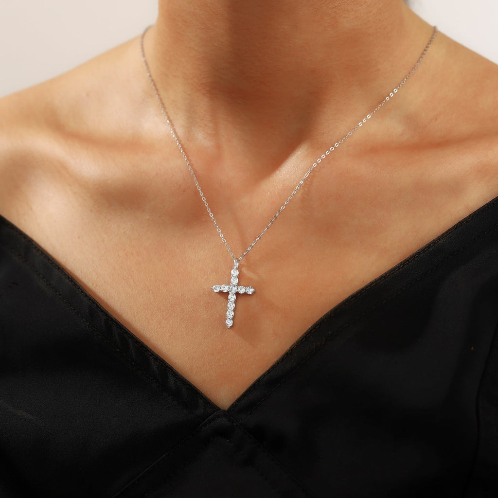 14K Plated Zirconia Cross Pendant Necklace for Women with 925