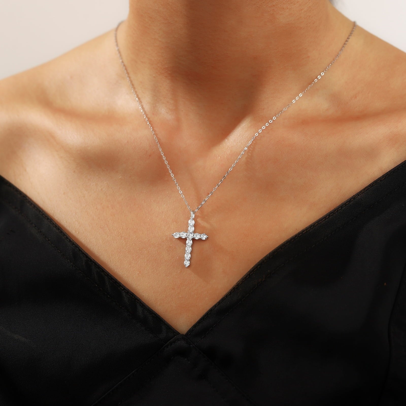 14K Plated Zirconia Cross Pendant Necklace for Women with 925