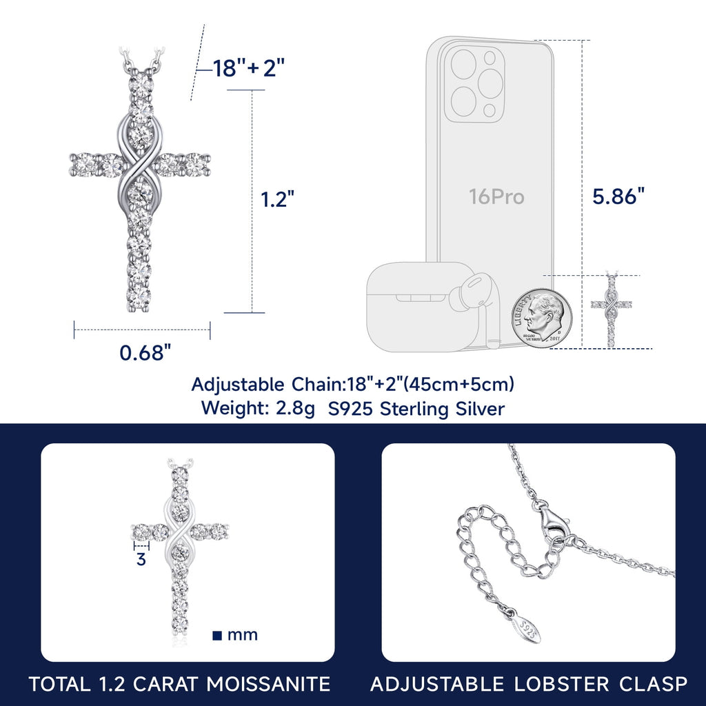 Cross Necklace for Women 1 Cross Pendant 925 Sterling Easter Christian Jewelry Gifts