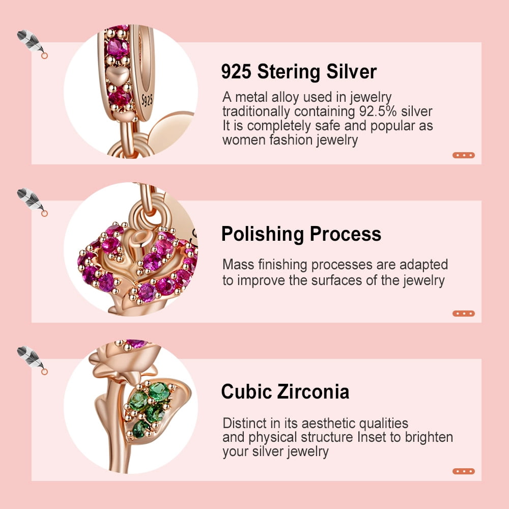 925 Sterling Charm for Bracelets Four Leaf Clover Lucky OpenWork Bead Charm Women Bracelet Charm