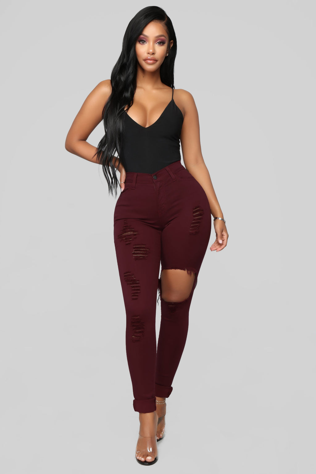 Glistening Jeans - Burgundy