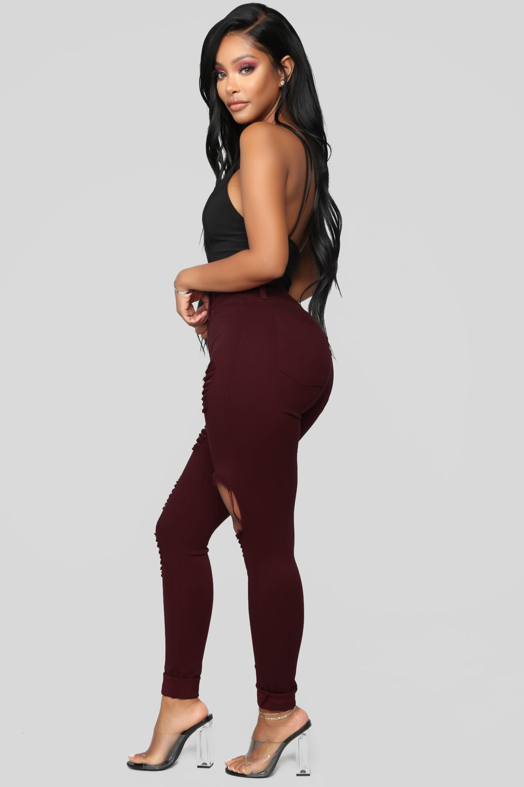 Glistening Jeans - Burgundy