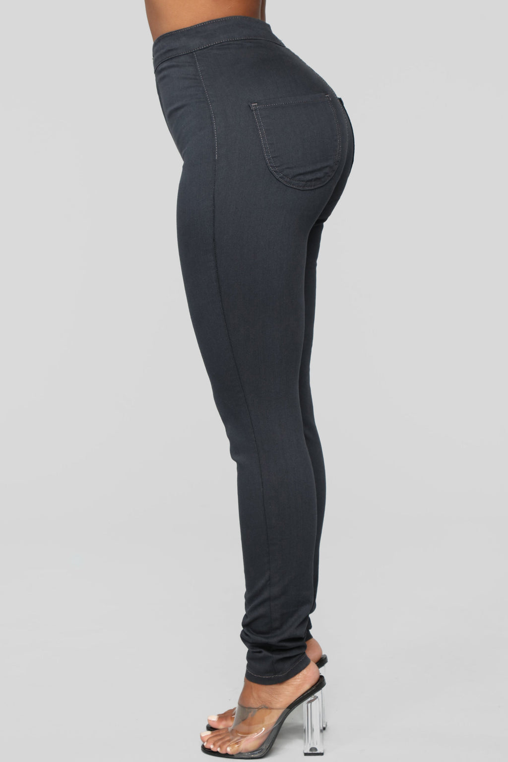 Super High Waist Denim Skinnies - Charcoal