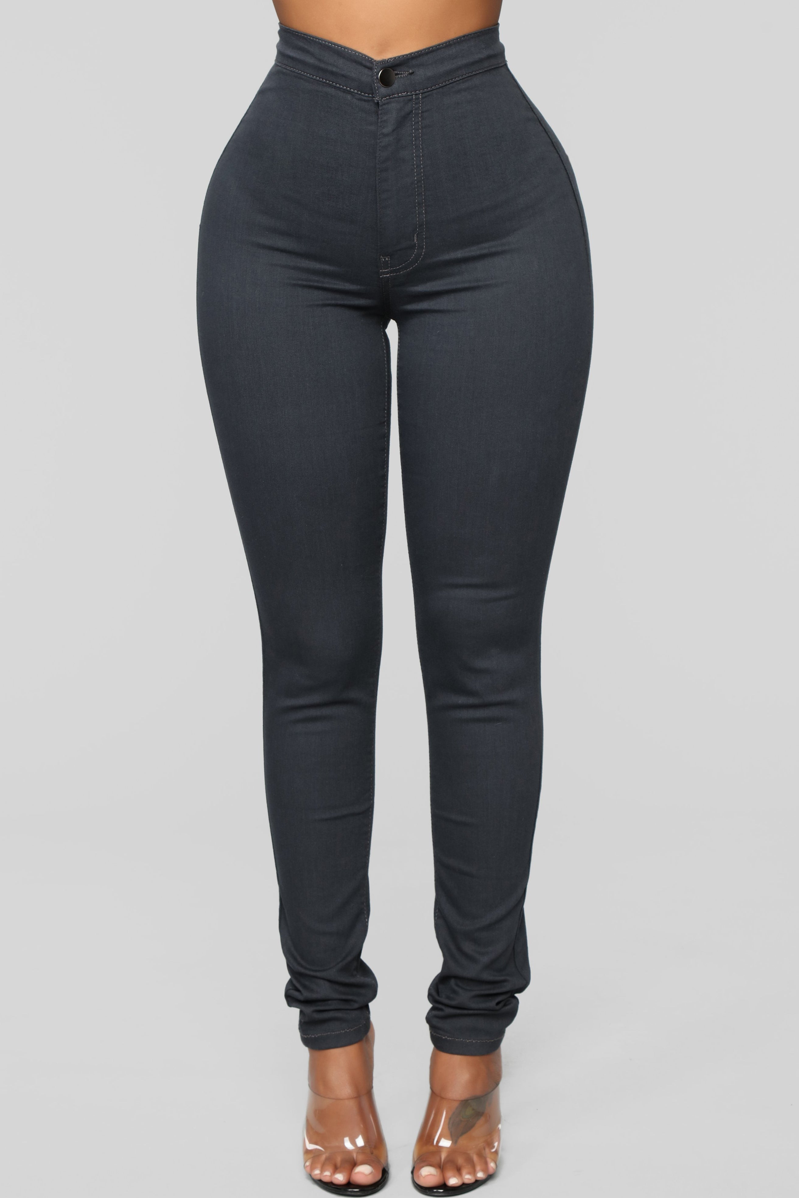 Super High Waist Denim Skinnies - Charcoal