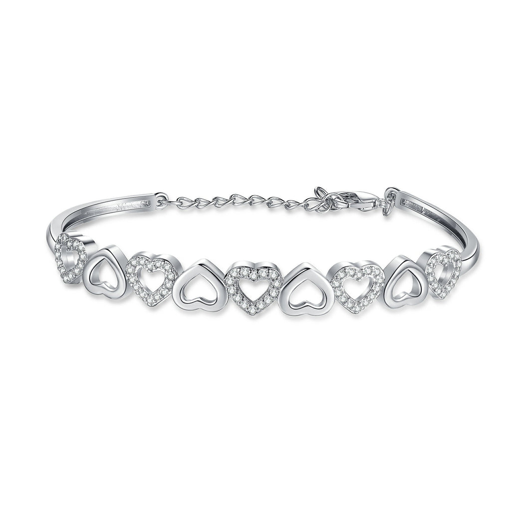 14K White Hearts Bangle Adjustable Bracelet with crystals from in 14K White Plated