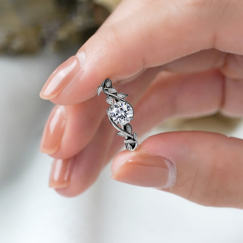 0.50 Round Cut Bohemian Engagement Ring - Vintage Ring - 18k White Plating for Women