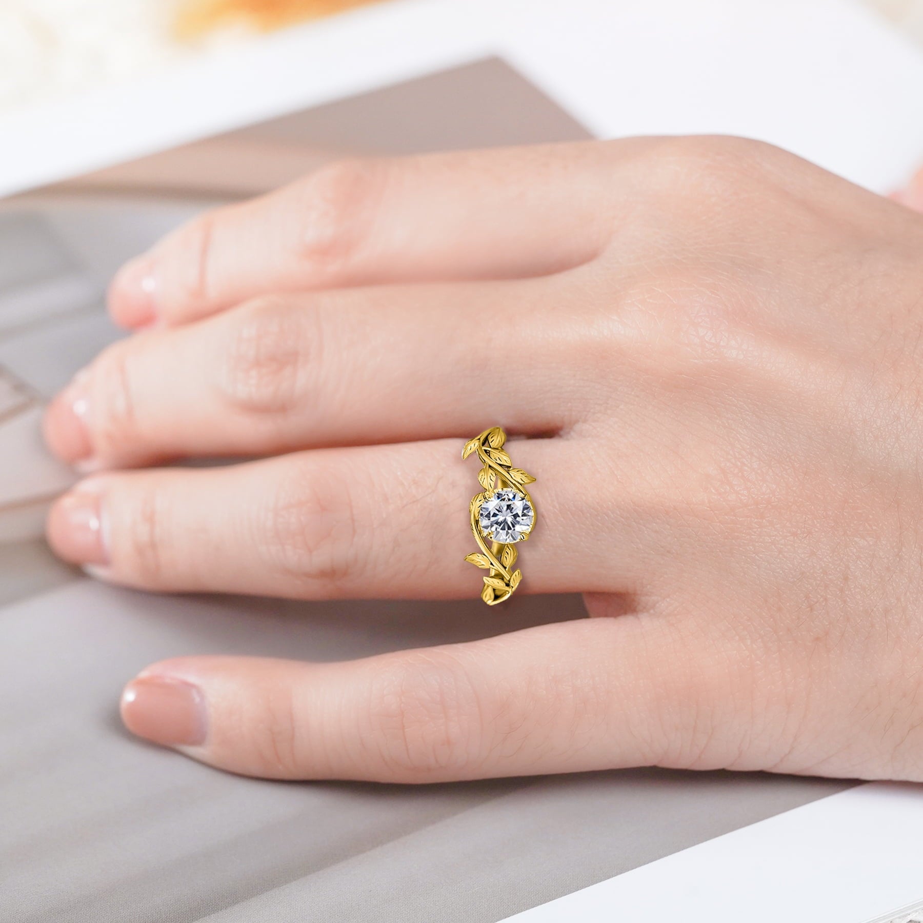 0.50 Round Cut Bohemian Engagement Ring - Vintage Ring - 18k White Plating for Women