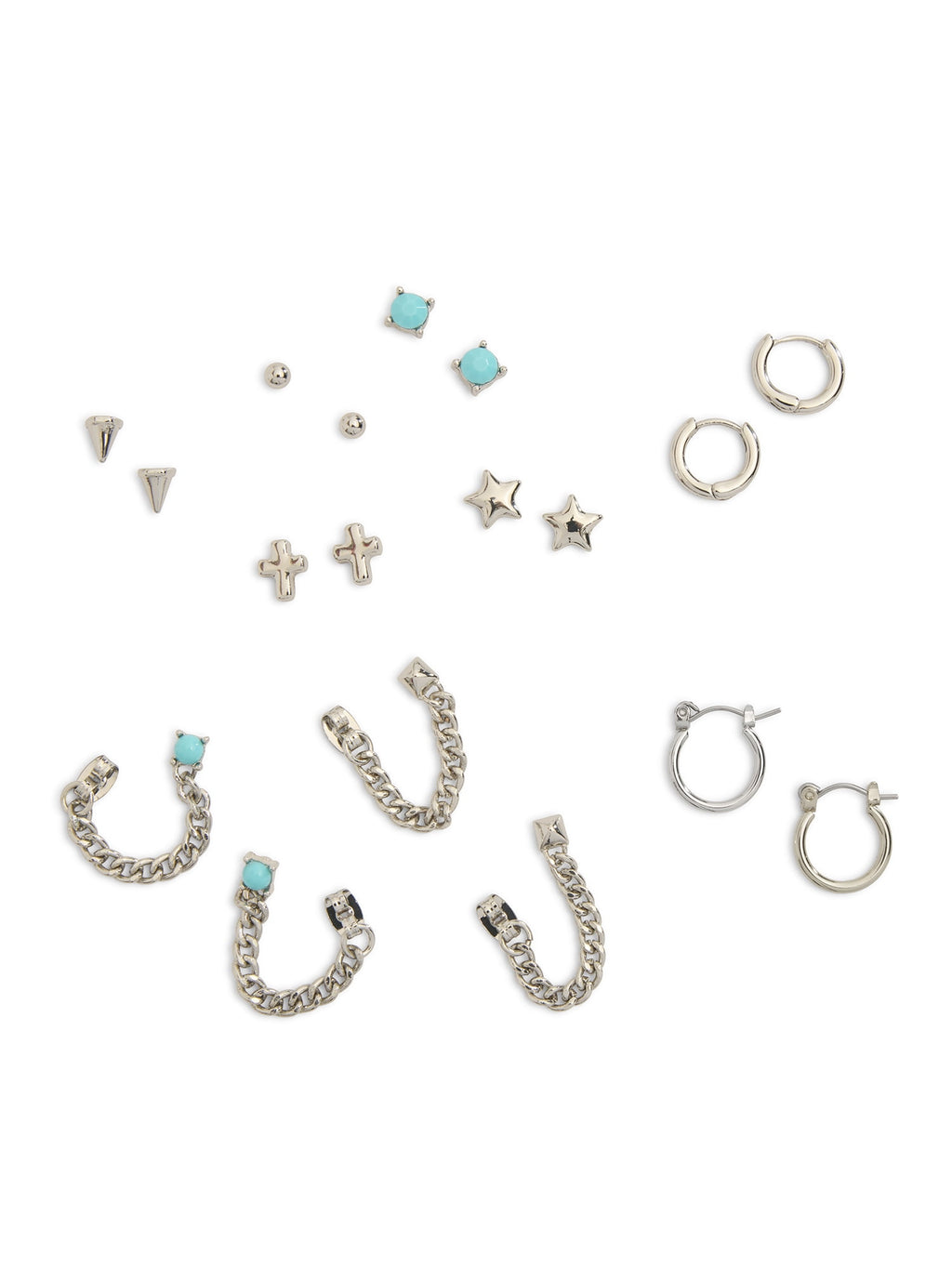 Women's Tone Western Mixed Stud &amp; Hoop 9-Piece Earring Set