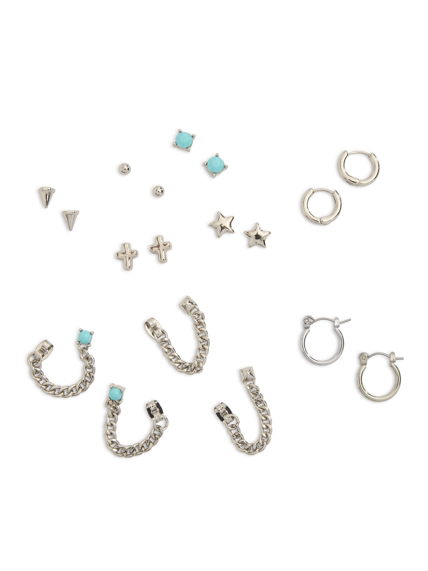 Women's Tone Western Mixed Stud &amp; Hoop 9-Piece Earring Set