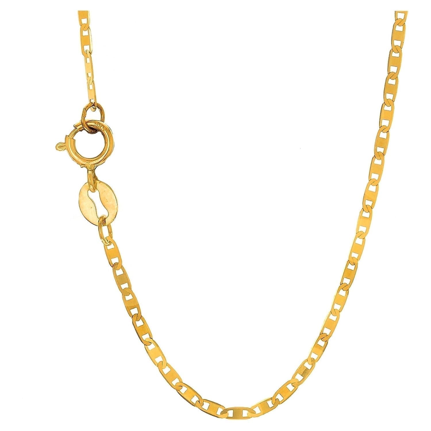 10k Solid Yellow 1.2mm Mariner Chain Necklace, Spring Ring Clasp