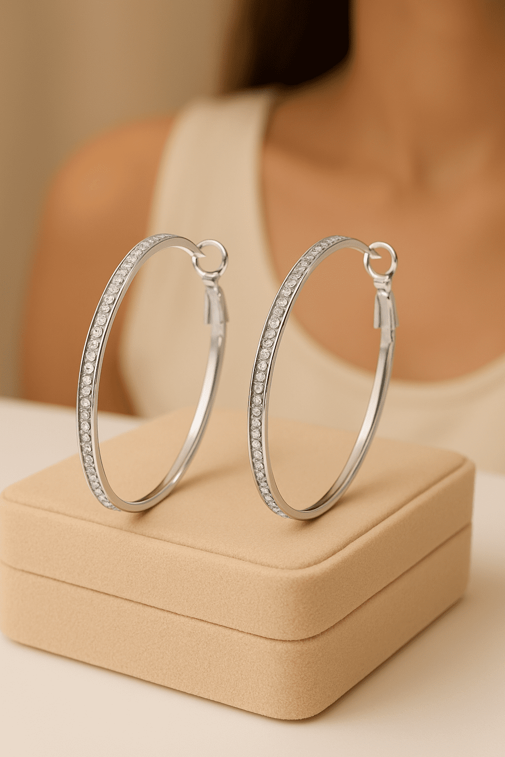 14K Large Hoop Earrings with crystals from in 14K Yellow Plated