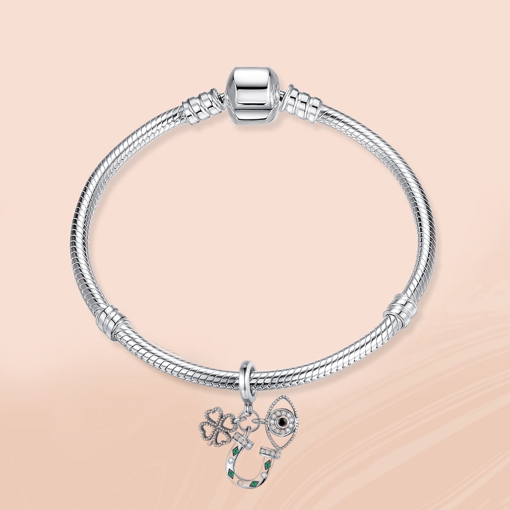 925 Sterling Charm for Bracelets Four Leaf Clover Lucky OpenWork Bead Charm Women Bracelet Charm