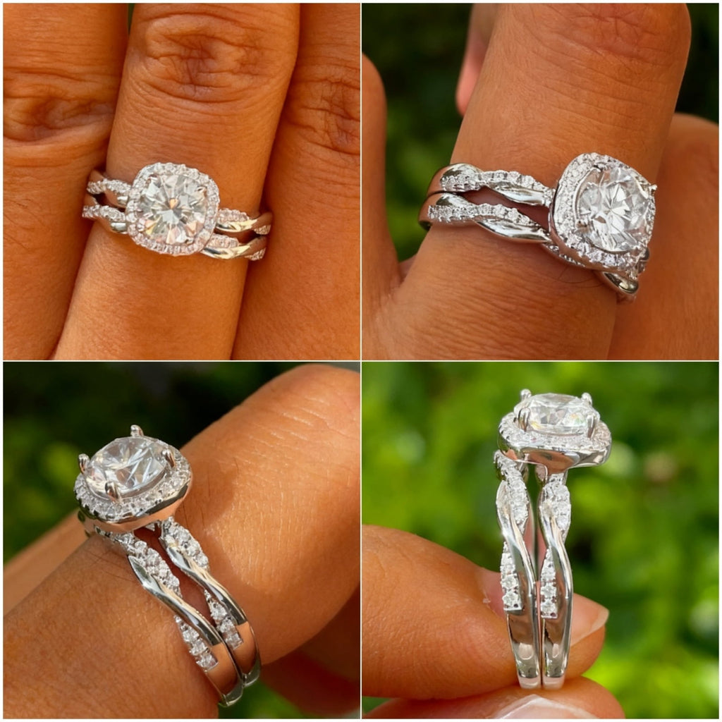 Halo Wedding Ring Set for Women Bridal Sets 925 Sterling AAAAA Zirconia Size 7