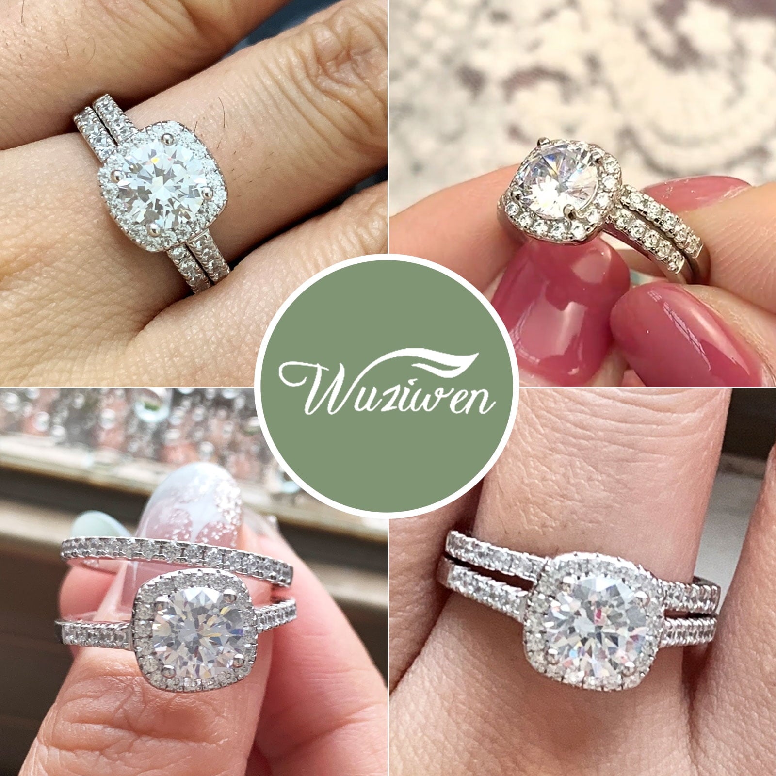 2Ct Round Cut Wedding Rings for Women Halo Engagement Ring Sets 925 Sterling CZ Size 8