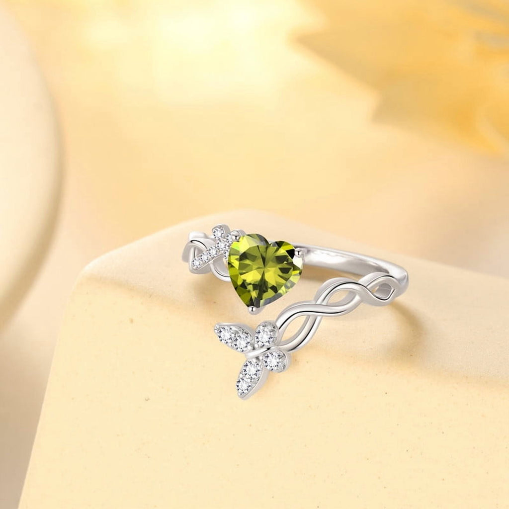 Heart Halo Ring,Butterfly 925 Sterling Adjustable Open Band Rings Valentines Jewelry Gifts for Women Mom-March