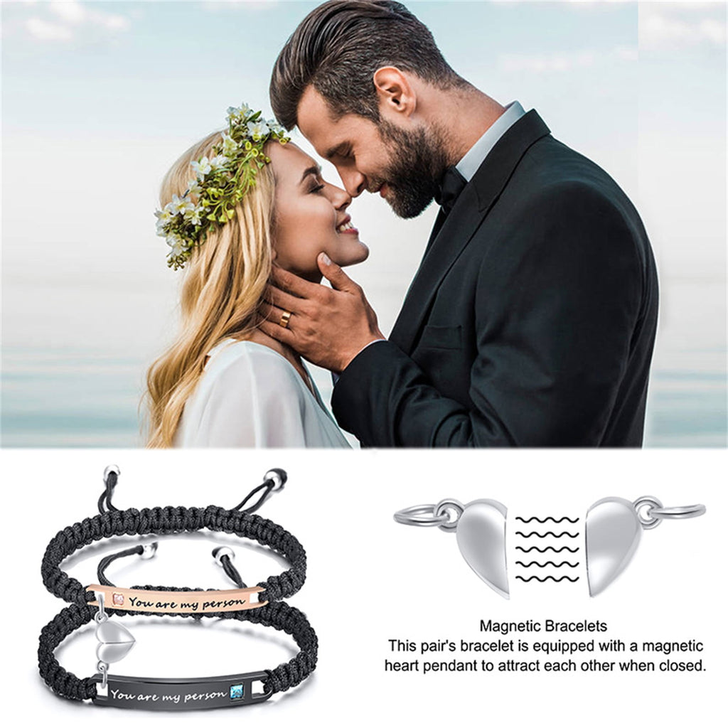 Magnetic Couples Bracelet, Adjustable Matching Macrame Bracelets, Stainless Steel Distance Relationship Bracelet, BF and GF Gifts