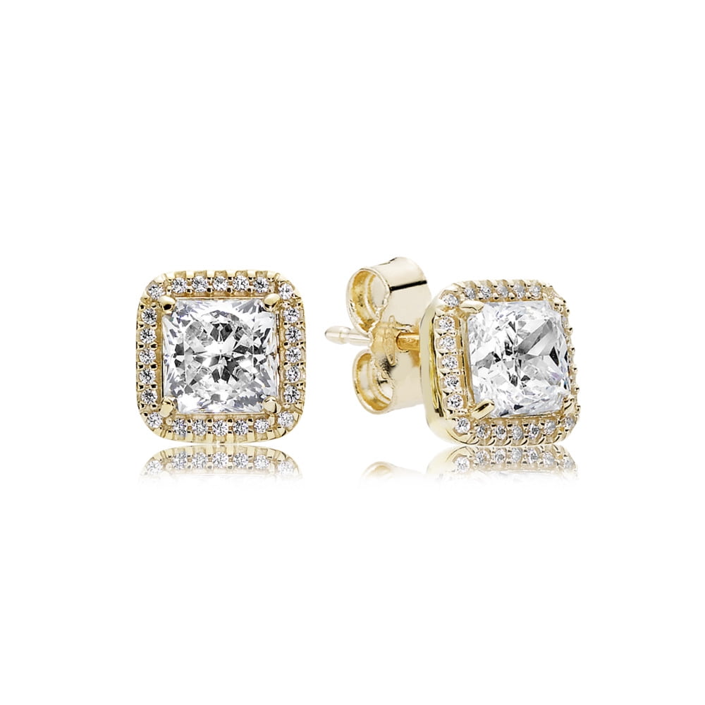 Square Halo Earrings with Crystals, 14K Plated over Sterling