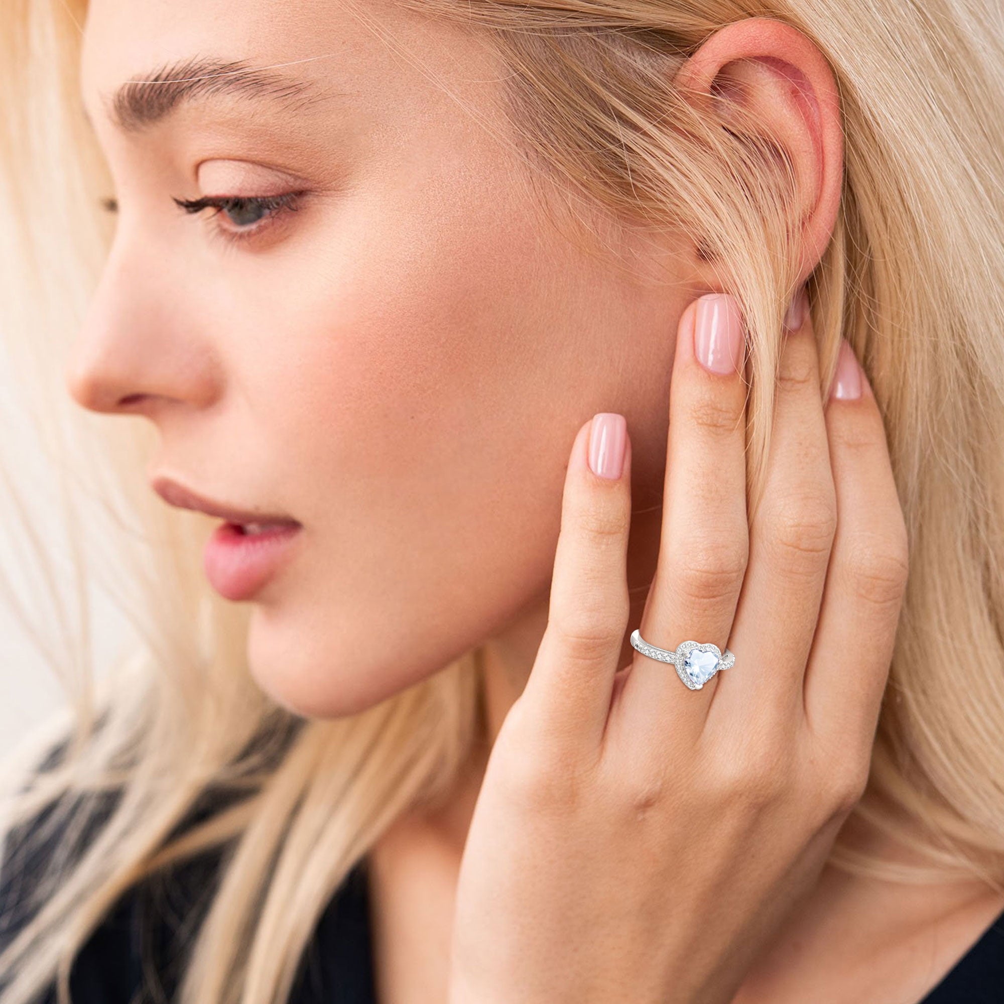 S925 Sterling Plated Heart Rings for Women Girls April Ring with CZ Eternity Band Wedding Easter Basket Stuffers Jewelry Gifts Teen Adults Kids