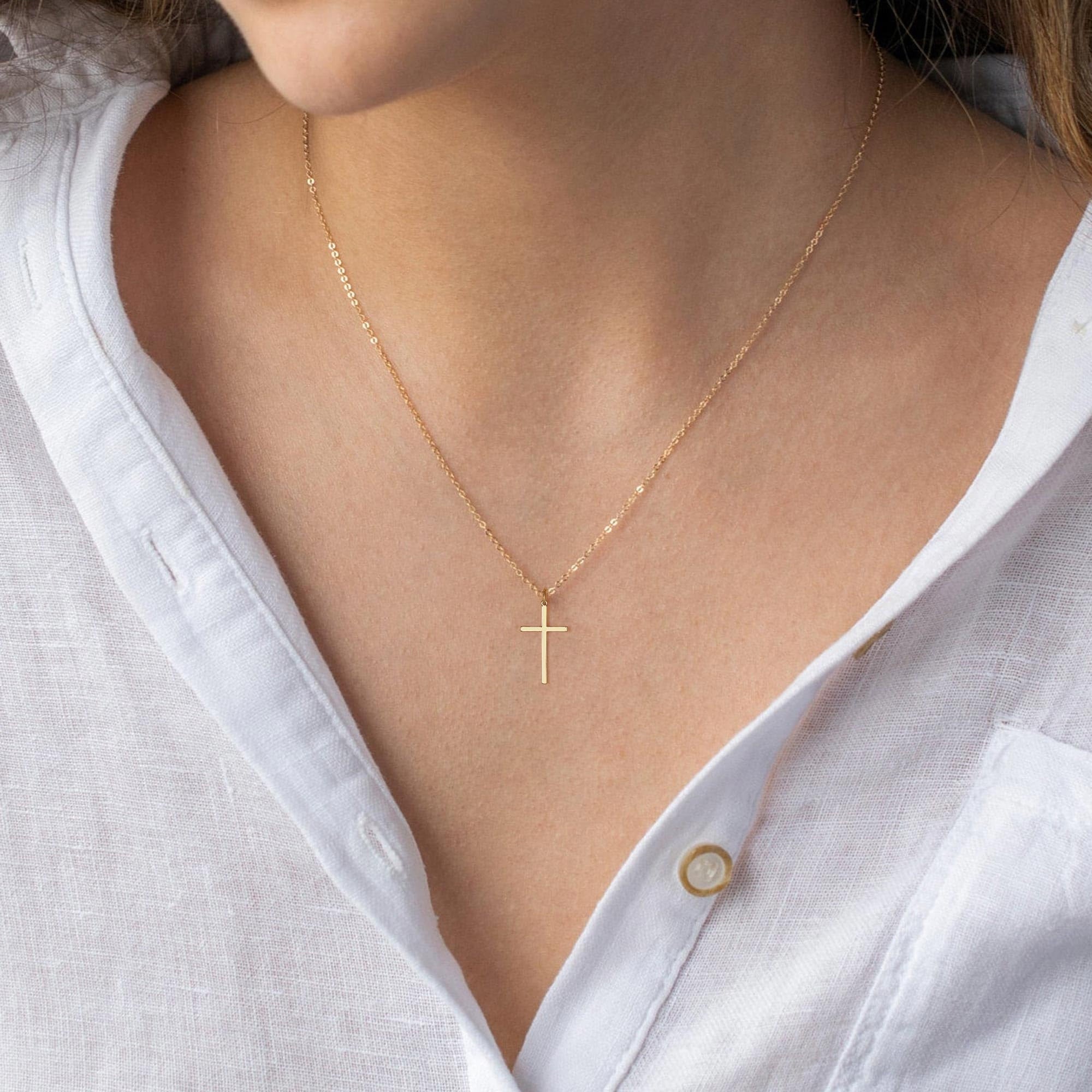 14K Plated Dainty Tiny Cross Pendant Necklace for Women Jewelry Personalizedt First Communion Christian Baptism Easter Gifts for Her Kid Girls