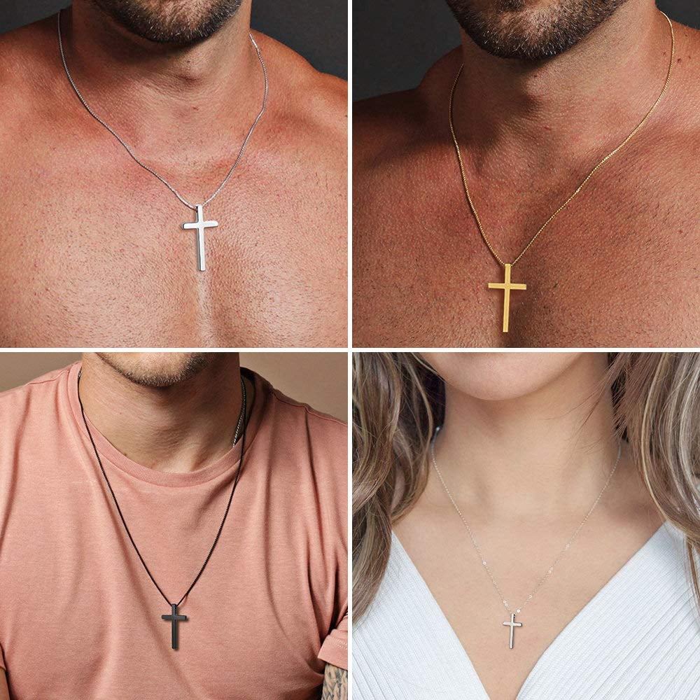 Cross Necklaces for Men Boys 316L Stainless Steel Pendant 16-30 inch Chain Jewelry Catholic Christian Easter Gifts for Men Father Husband Grandpa
