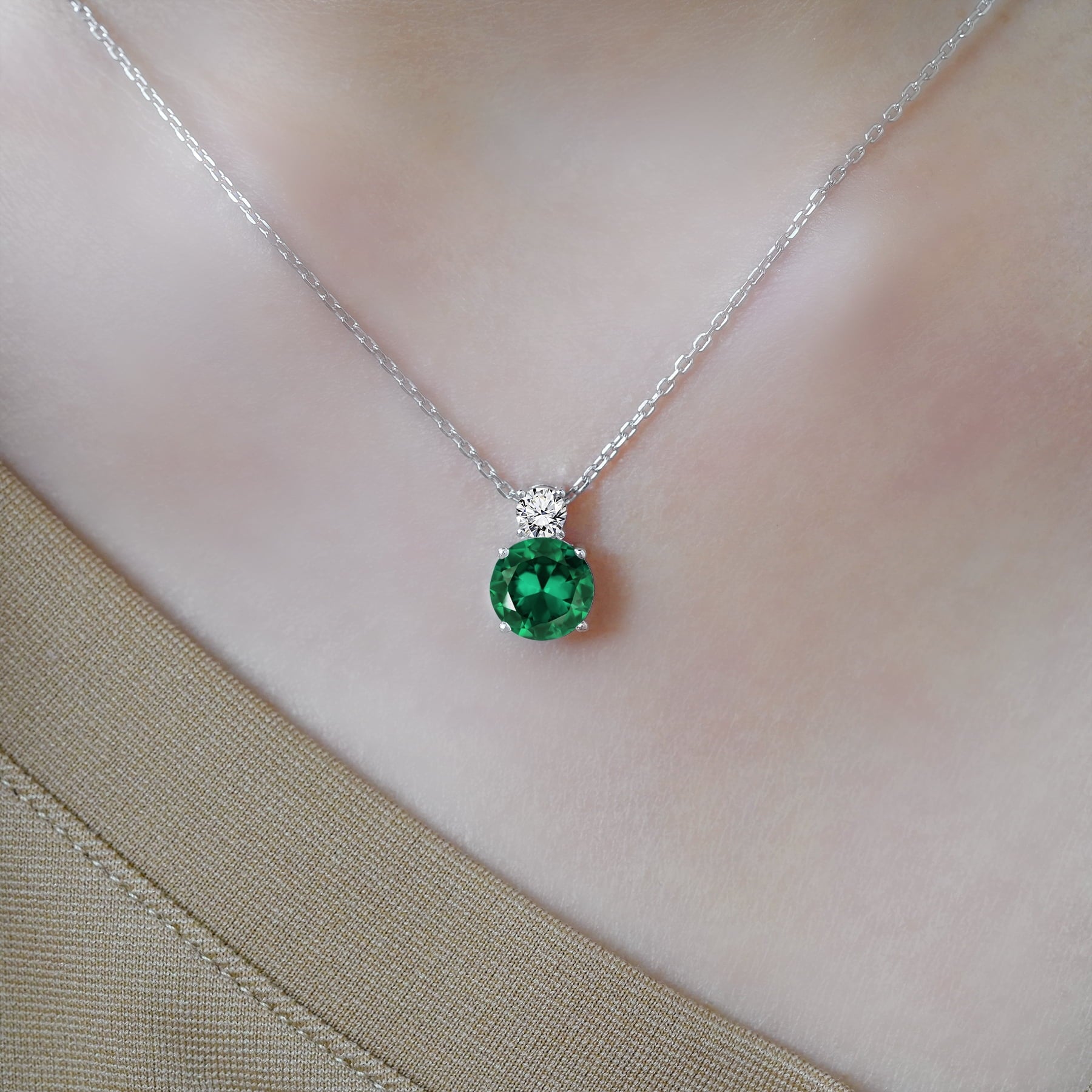 3.25 Cubic Zirconia April - Round and Pear Cut Dangle Pendant Necklace in 18k White Plated for Women