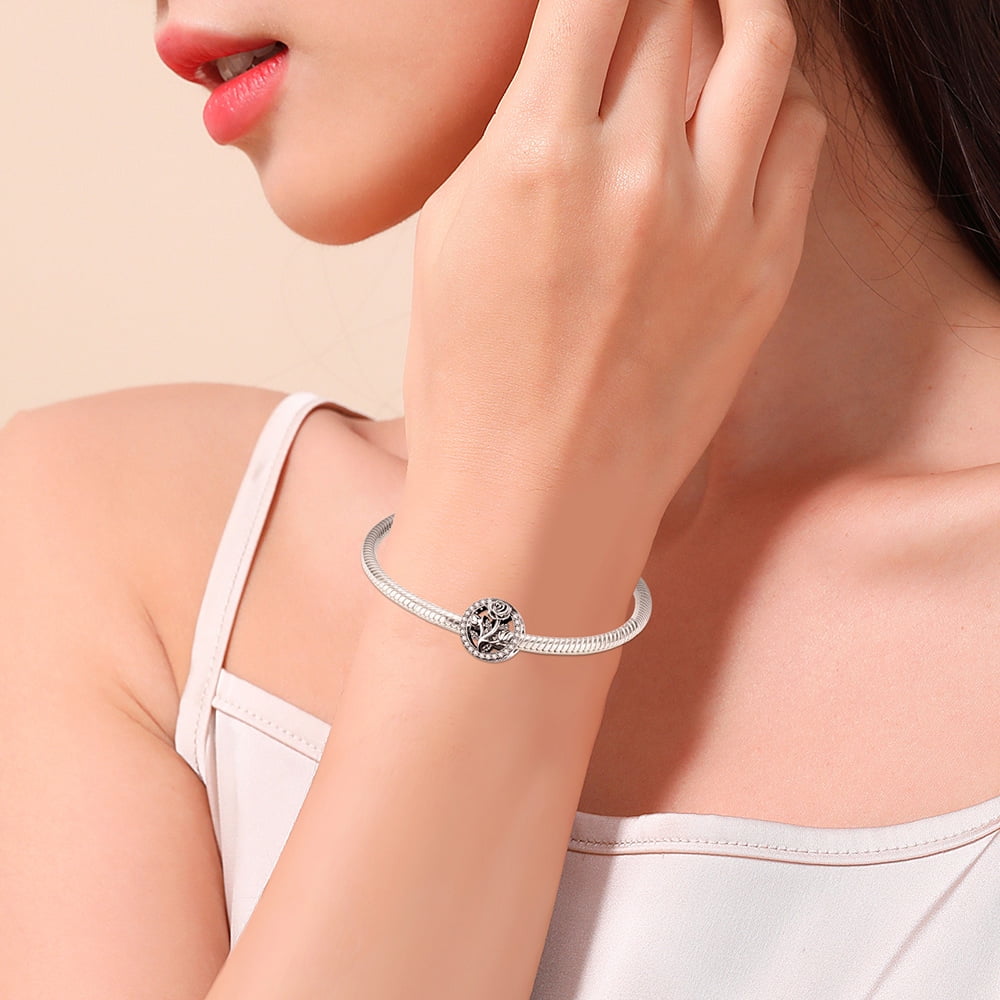 925 Sterling Charm for Bracelets Four Leaf Clover Lucky OpenWork Bead Charm Women Bracelet Charm