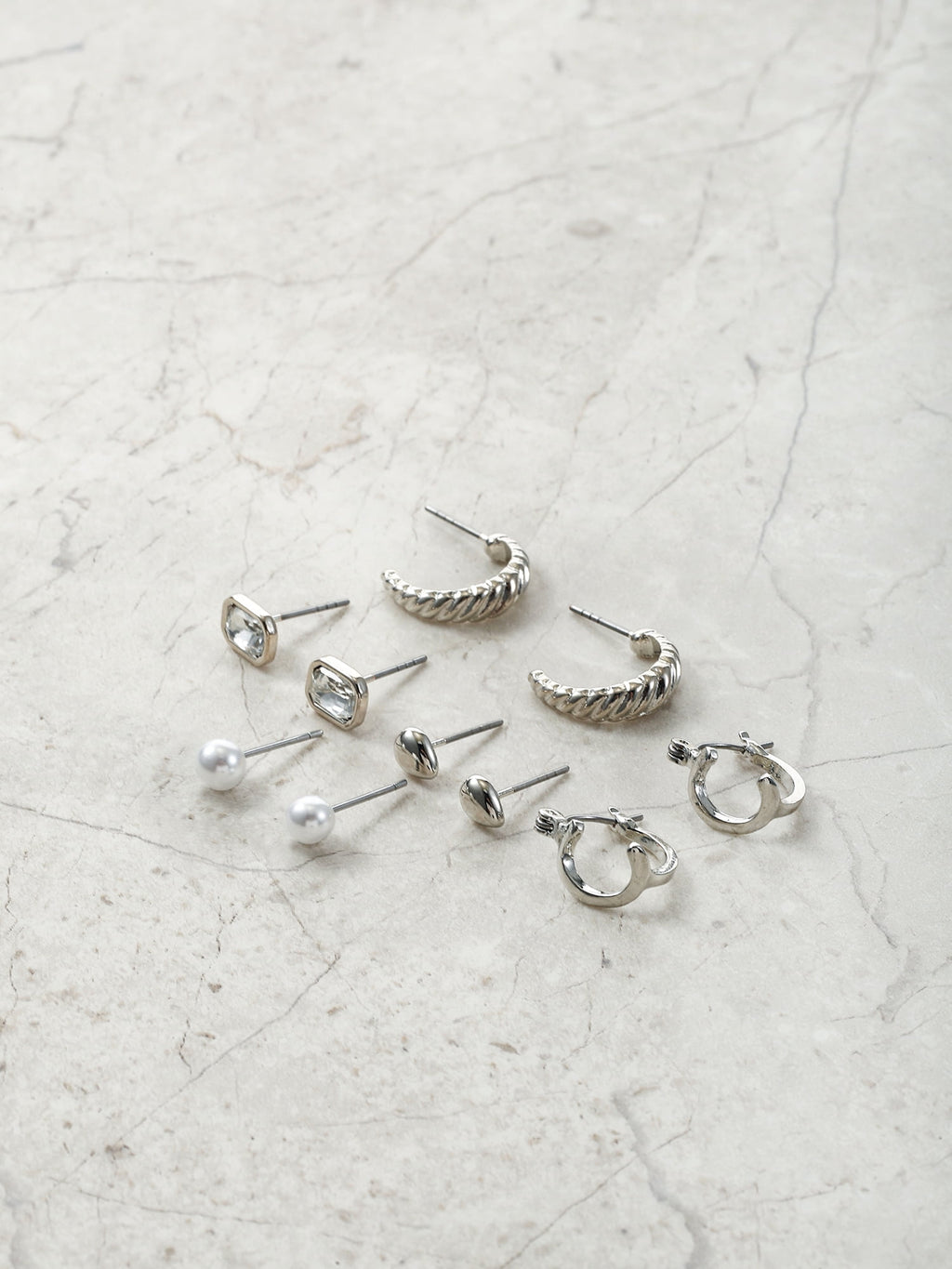 Silvertone Multi Earring Set, 5 Pairs, Initial B