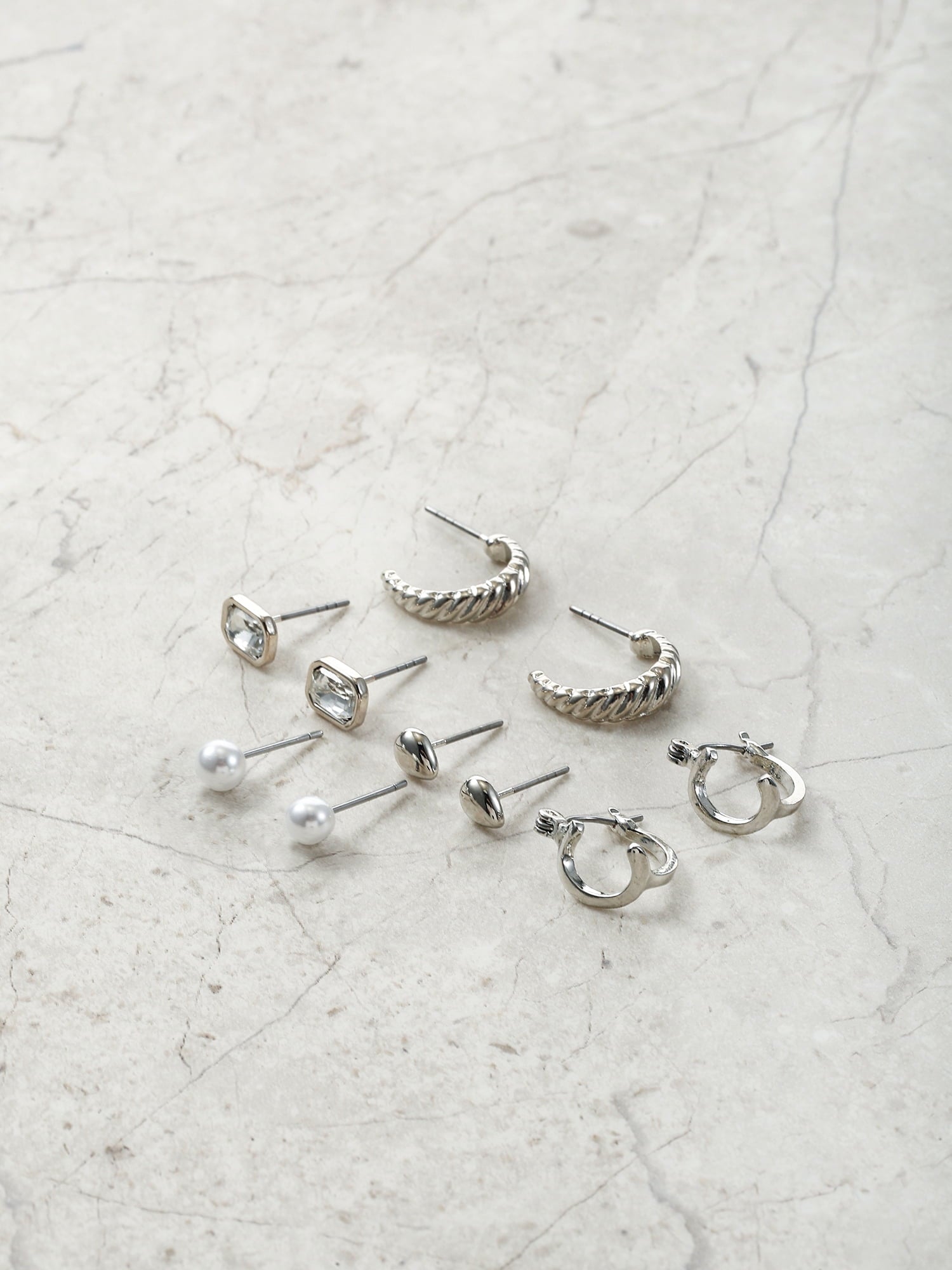 Silvertone Multi Earring Set, 5 Pairs, Initial B