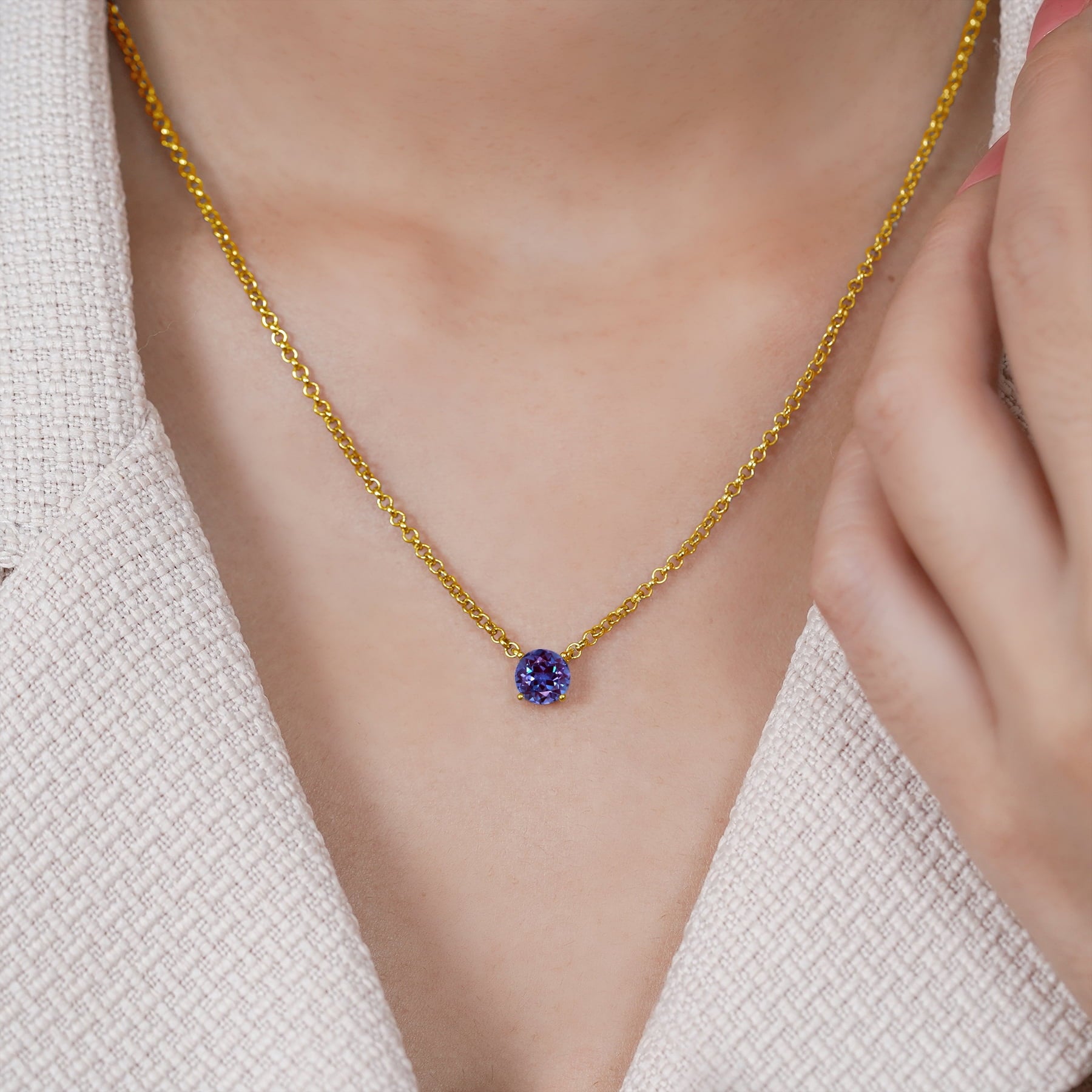 1 - April Solitaire Pendant Necklace in 18K White over , Female, Adult