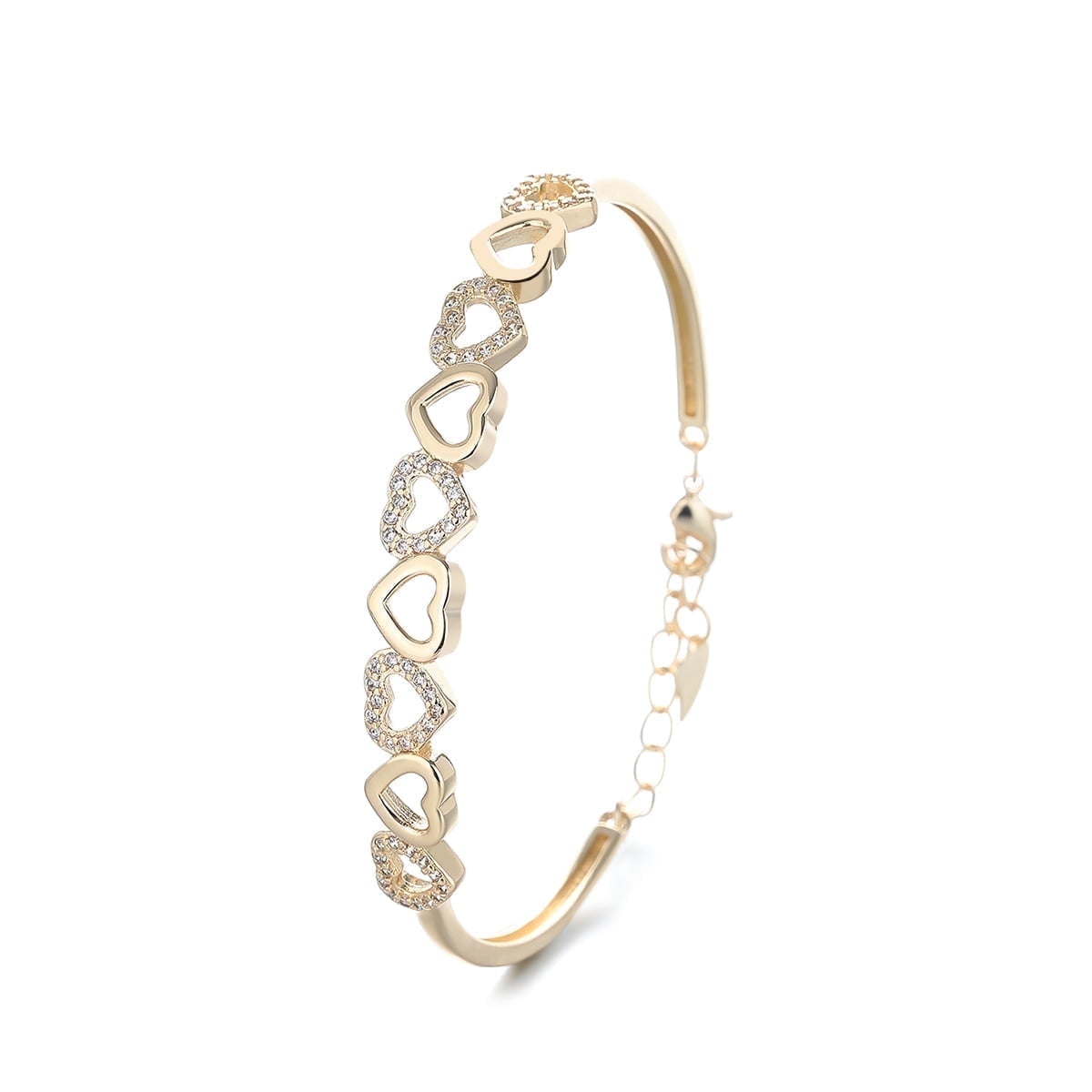 14K White Hearts Bangle Adjustable Bracelet with crystals from in 14K White Plated