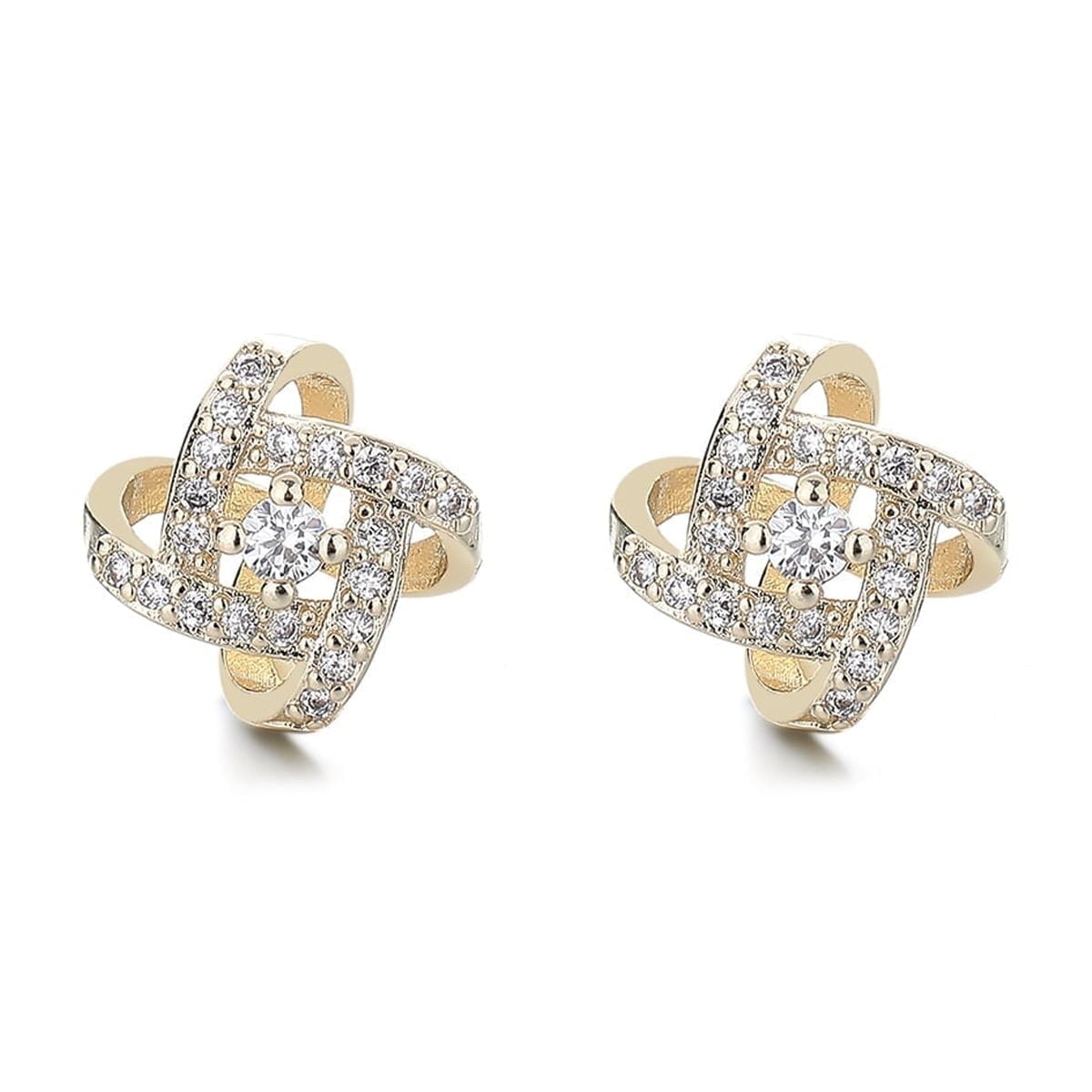 14K Knot Stud Earrings with crystals from over sterling Butterfly Closure