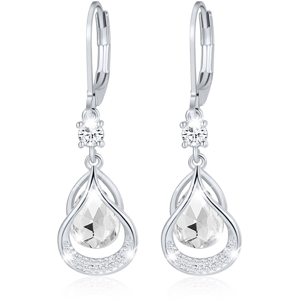 18K White Plated Drop Earrings for Women Girls Hypoallergenic S925 Sterling Post April Earrings with CZ Easter Basket Stuffers Jewelry Gifts Teen Adults Kids