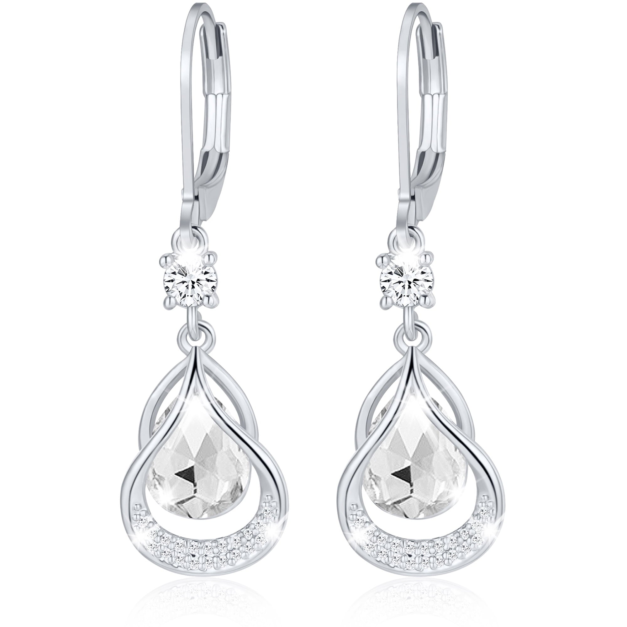 18K White Plated Drop Earrings for Women Girls Hypoallergenic S925 Sterling Post April Earrings with CZ Easter Basket Stuffers Jewelry Gifts Teen Adults Kids