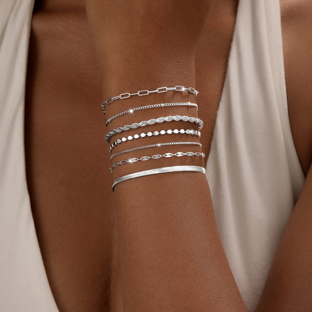 6PCS Bracelets for Women 14K Plated Dainty Layered Stacking Jewelry Set Gifts