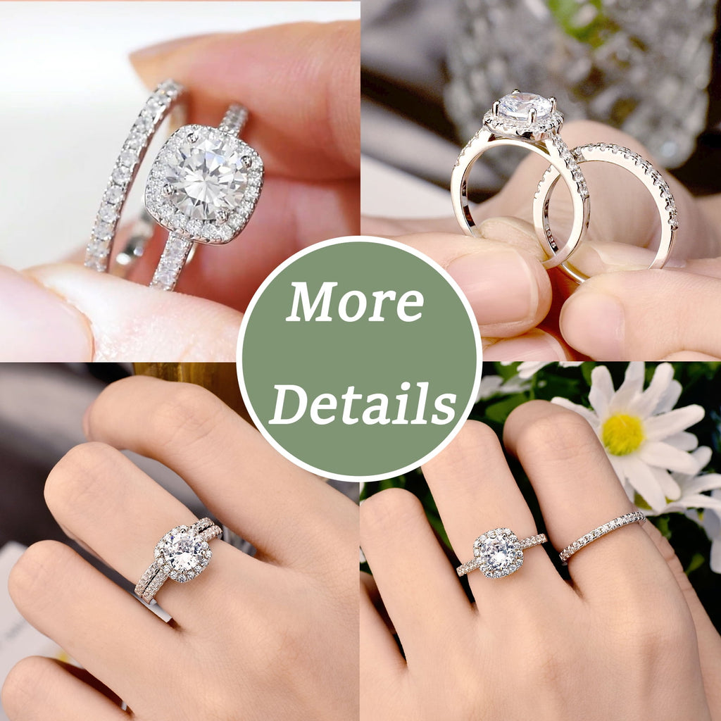 2Ct Round Cut Wedding Rings for Women Halo Engagement Ring Sets 925 Sterling CZ Size 8