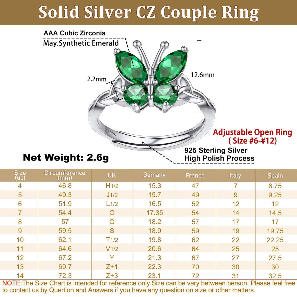 925 Sterling Butterfly Rings, July Ruby Adjustable Open Band Ring Jewelry Valentines Day