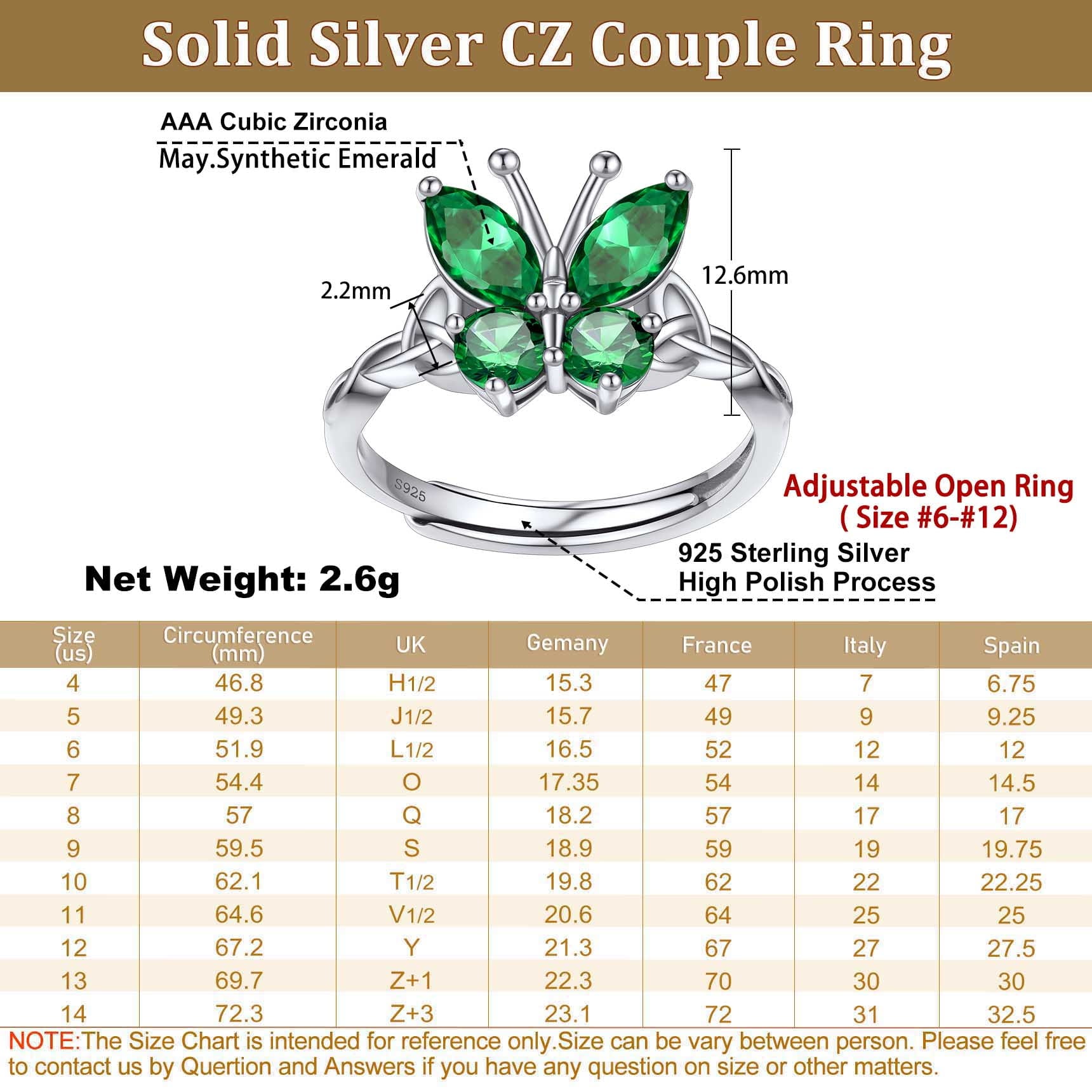 925 Sterling Butterfly Rings, July Ruby Adjustable Open Band Ring Jewelry Valentines Day