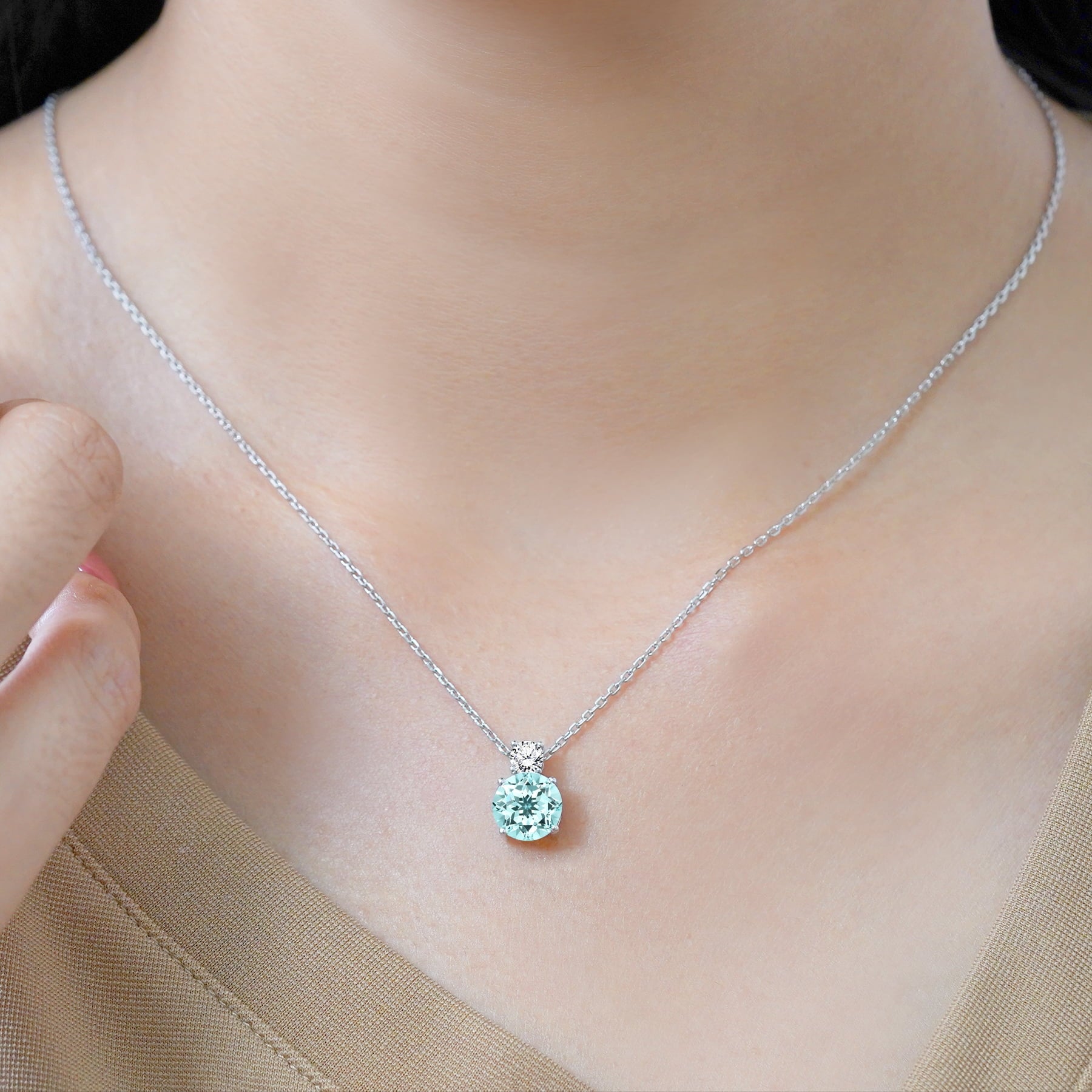 3.25 Cubic Zirconia April - Round and Pear Cut Dangle Pendant Necklace in 18k White Plated for Women