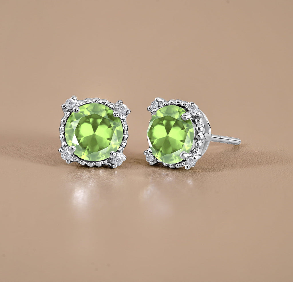 3.5 Round Cut April Stud Earrings - Halo Milgrain Earrings in 18K White Plating for Women