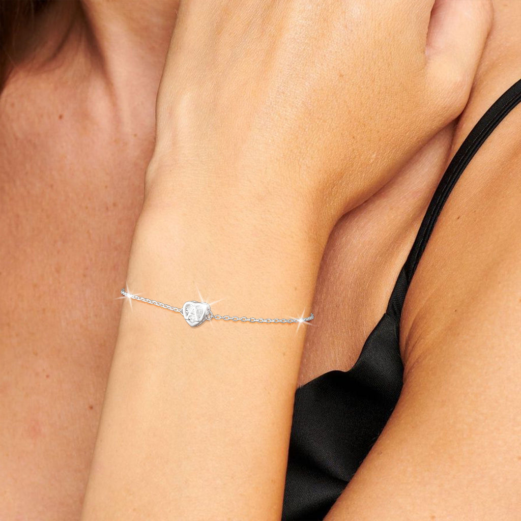 S925 Sterling Plated Heart Initial Bracelets for Women Girls CZ Letter A Bracelet Easter Basket Stuffers Jewelry Gifts Teen Her Mom Wife Lady Adults Kids Age Ideas