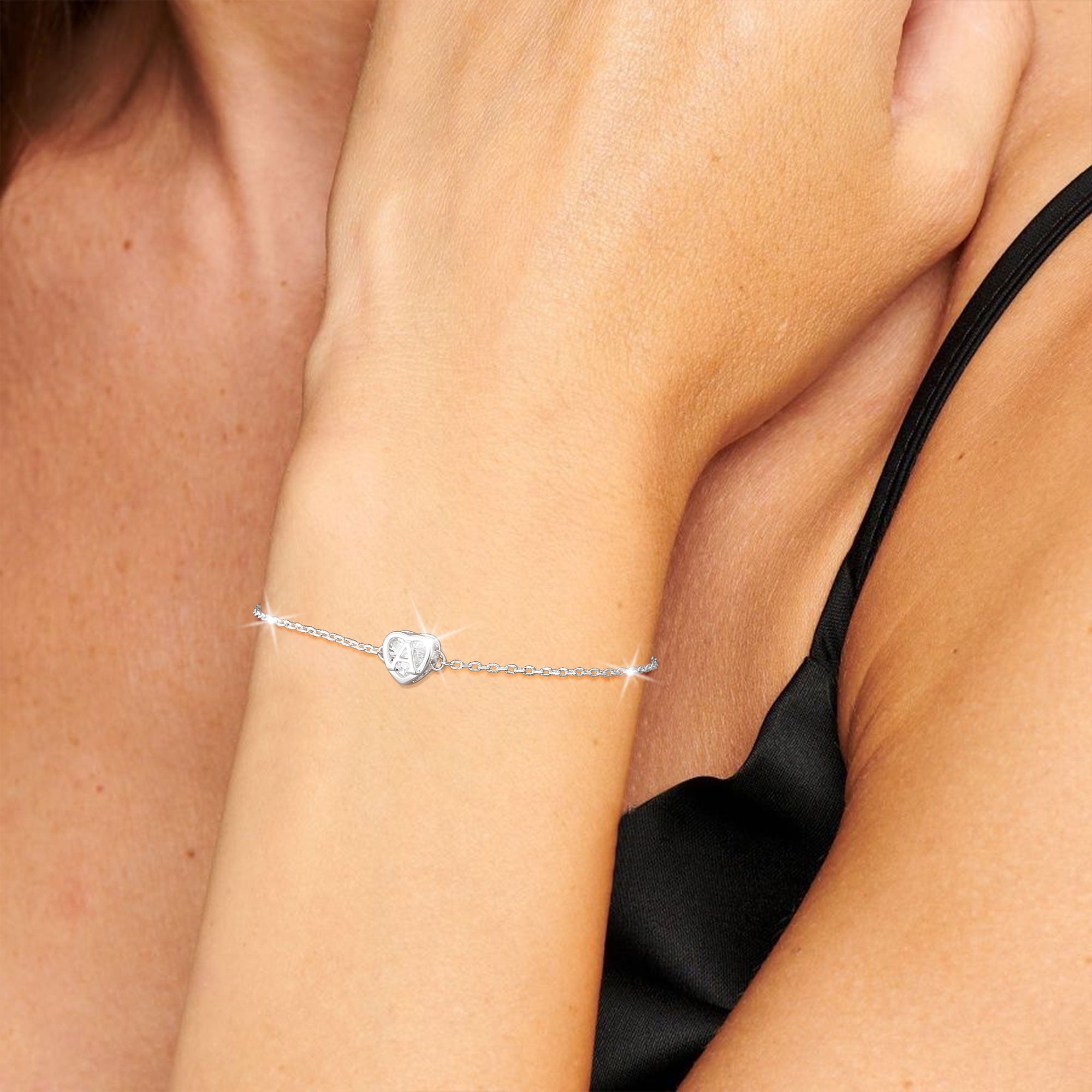 S925 Sterling Plated Heart Initial Bracelets for Women Girls CZ Letter A Bracelet Easter Basket Stuffers Jewelry Gifts Teen Her Mom Wife Lady Adults Kids Age Ideas