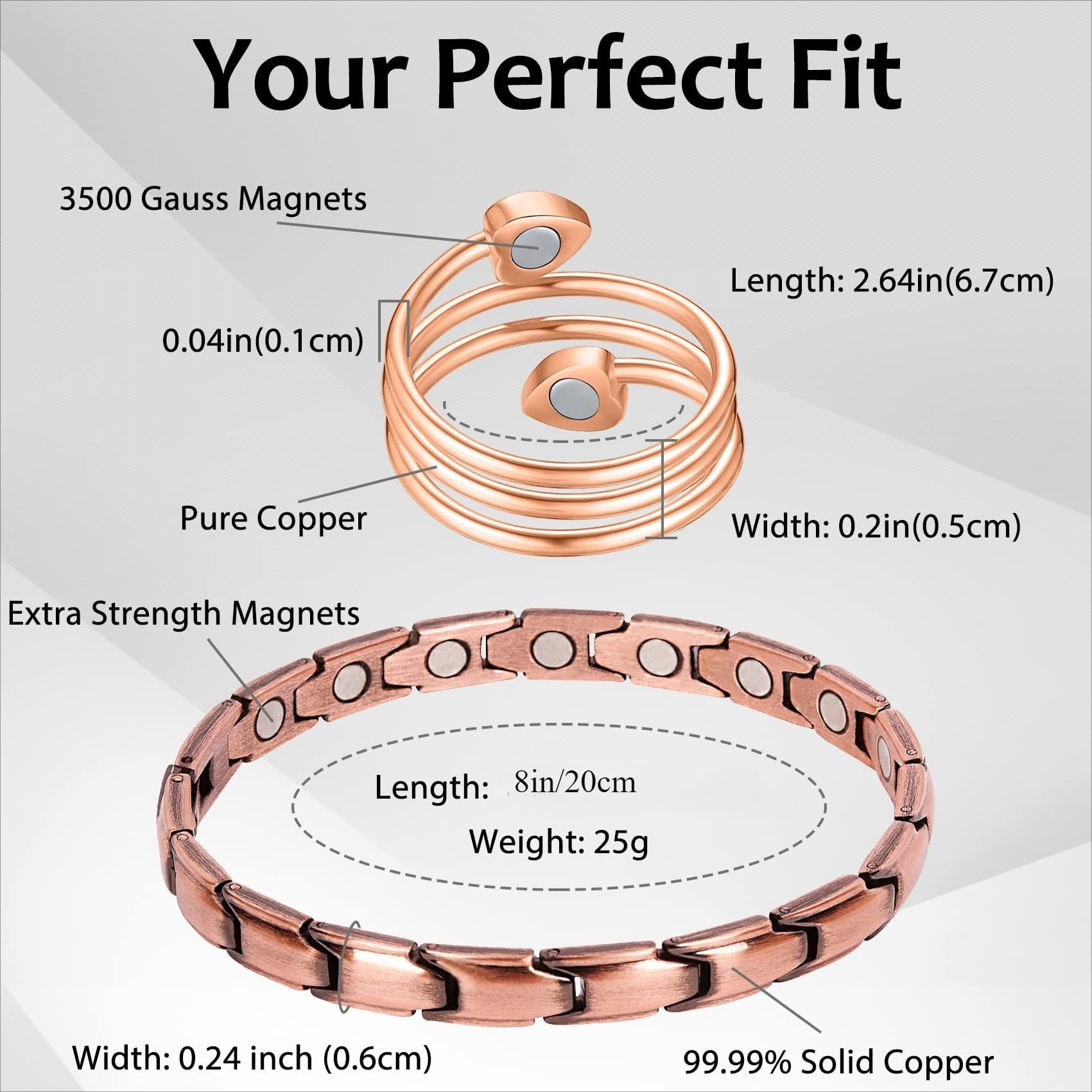99.99% Solid Copper Magnetic Bracelets for Women