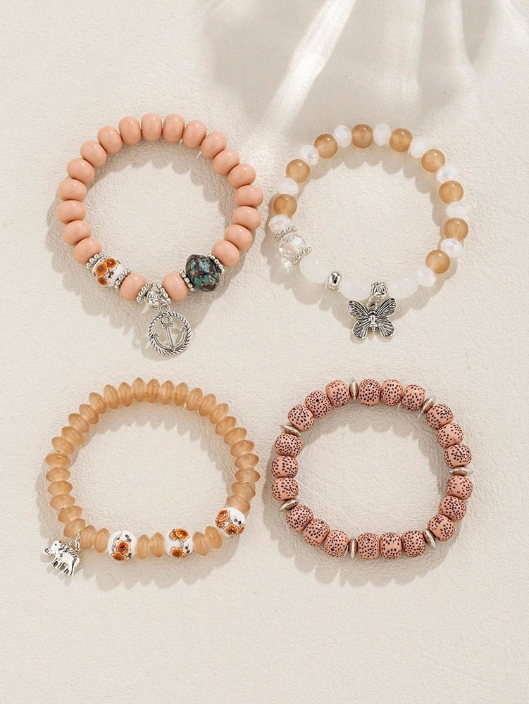 4 PCS Bohemian Stretch Anchor Bracelets Elephant Butterfly Retro Bracelets Suitable for Girls Women Gifts