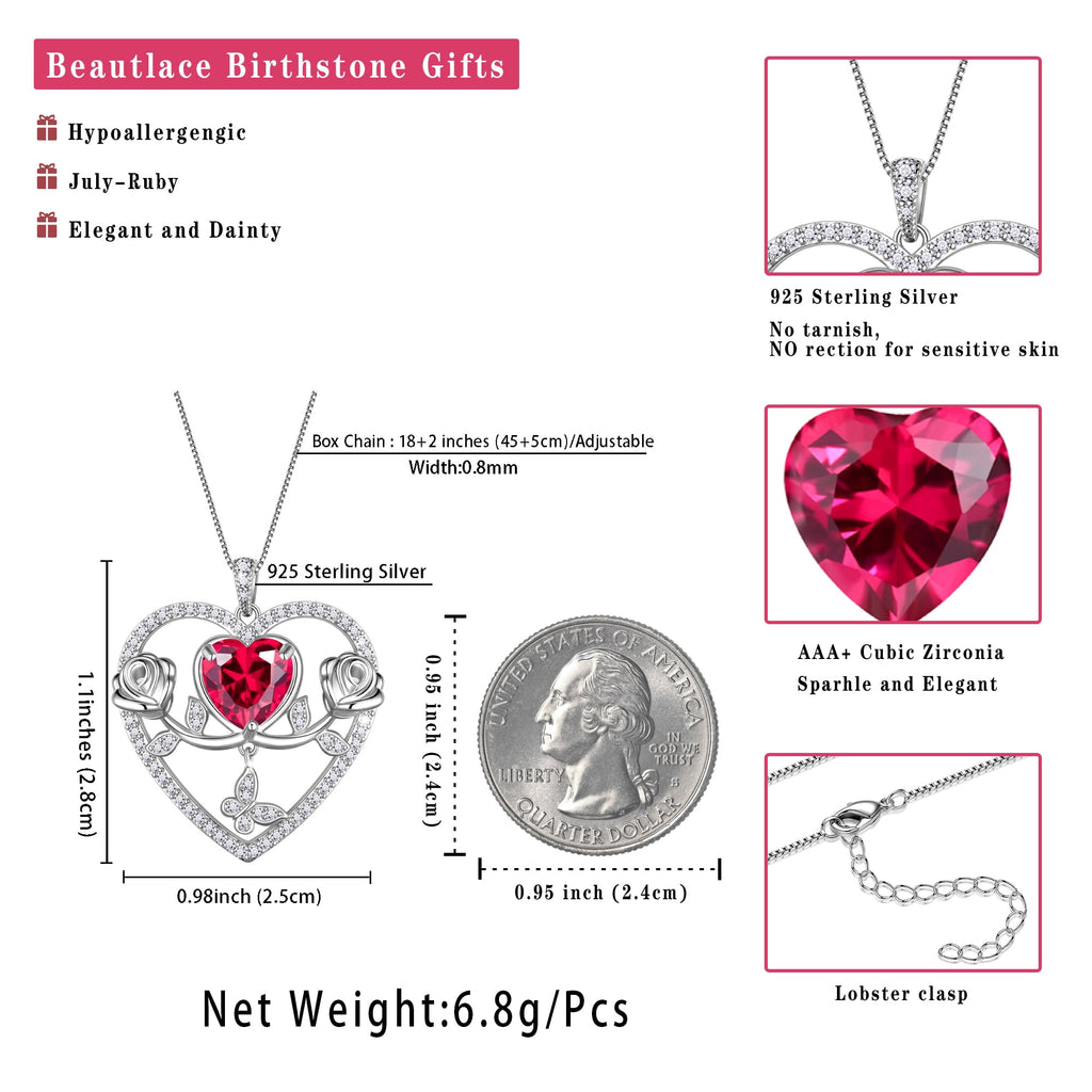 925 Sterling Necklace Rose Flower Heart Pendant Jewelry Valentines Gifts for Women Mom Wife/Lover