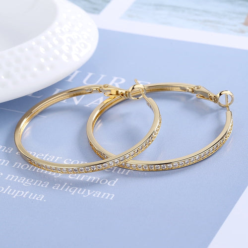 14K Large Hoop Earrings with crystals from in 14K Yellow Plated