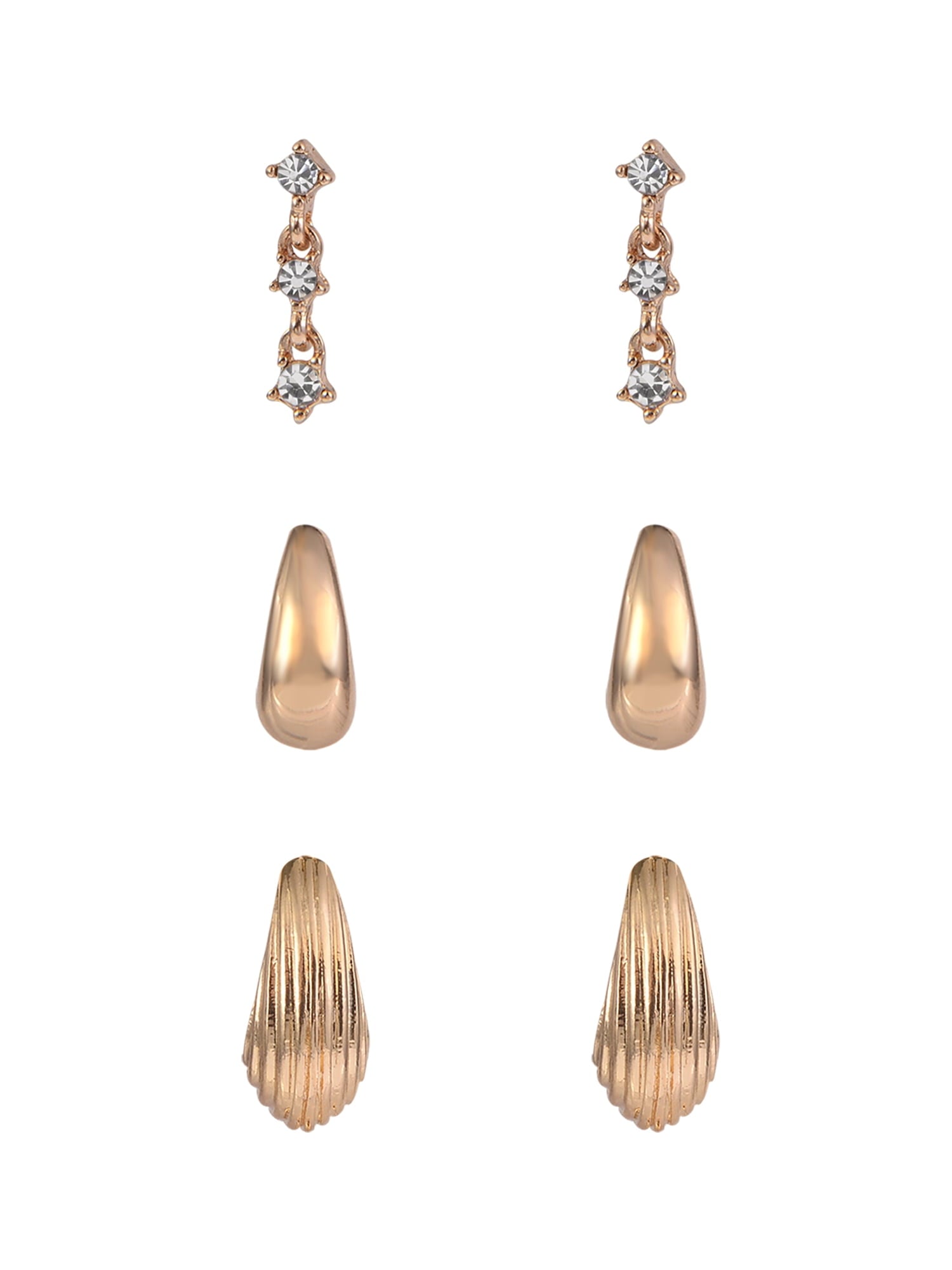 Adult Female -Tone 5 Pair Twisted Triple Hoop Stacker Earring Set
