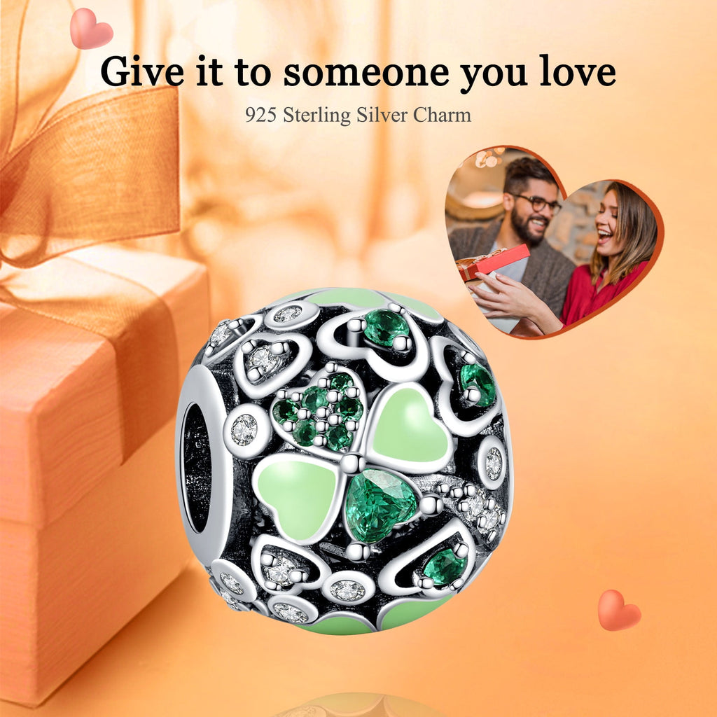 925 Sterling Charm for Bracelets Four Leaf Clover Lucky OpenWork Bead Charm Women Bracelet Charm